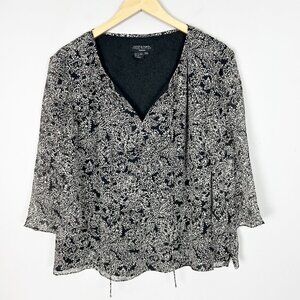 Vintage Cynthia Howie Silk Floral Top Boho Wide Sleeve Size 14W Women's